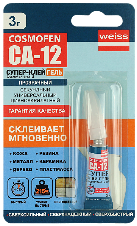 Клей-гель секундный COSMOFEN CA-12, тюбик 3 гр (24), , шт