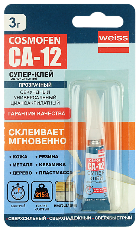 Клей секундный COSMOFEN CA-12, тюбик 3 гр. (24), , шт