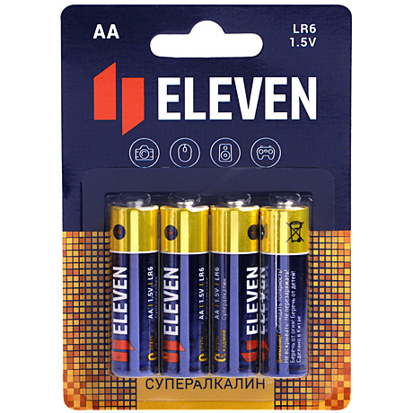 Батарейки ELEVEN SUPER AA (LR6) алкалиновая, BC4, 4шт/уп
