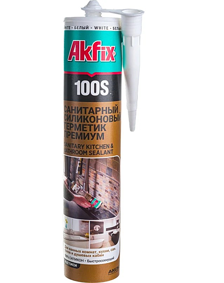 Санитарный герметик для кухни и ванной Akfix 100S, белый, 280 мл